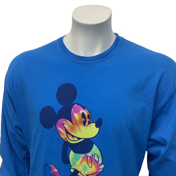 Disney Parks Blue Multi Color Rainbow Mickey Graphic T-Shirt Spellout Sleeve XL - Picture 8 of 11